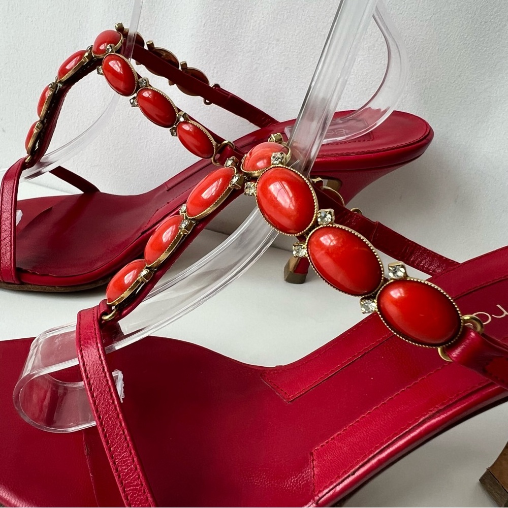 Sergio Rossi Red Crystal and Orange Stone Embellished Sandals, Size 39 - Picture 15 of 16